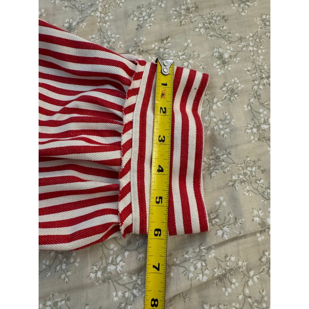 Fate Red White Striped Ruffle Hem Button Down Blouse Size Small Elbow Sleeve - Picture 7 of 9